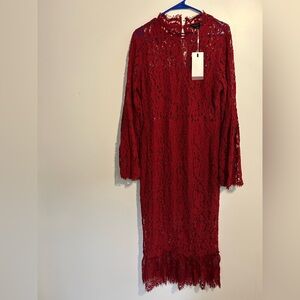 Vici Red Lace Long Sleeve Dress
